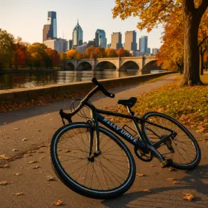 Crashed bicycle on Kelly Drive in Philadelphia after a personal injury accident near the Schuylkill River