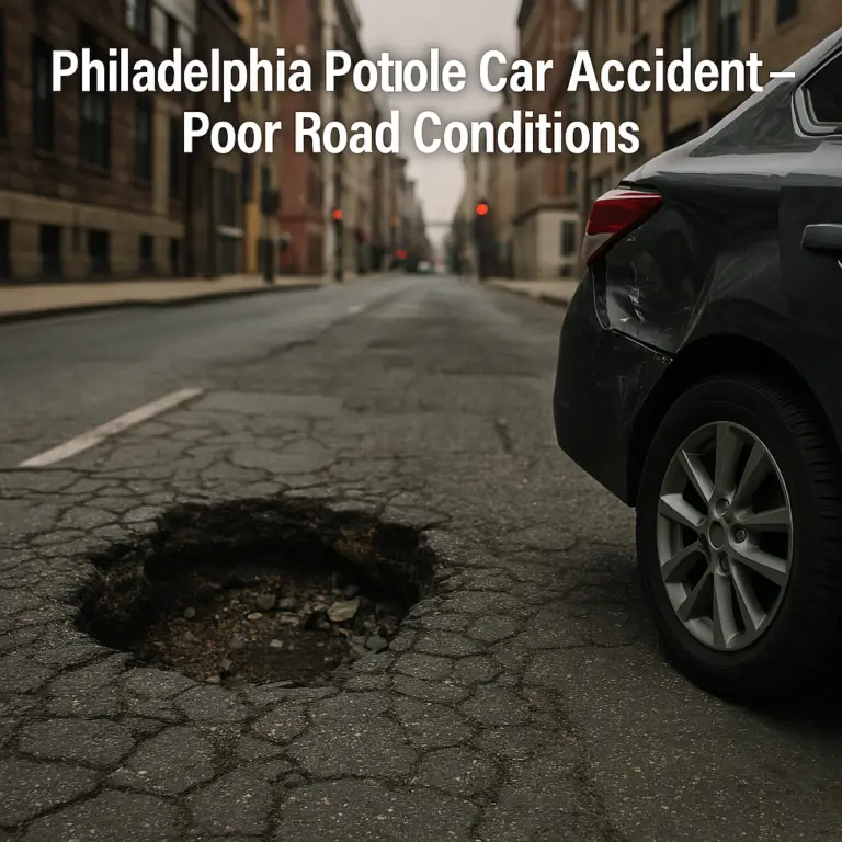 Car accident caused by poor road conditions in Philadelphia