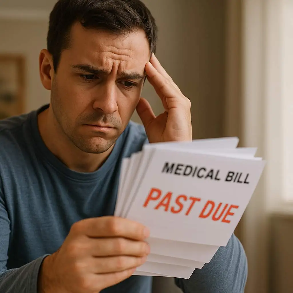 Person holding a stack of past due medical bills after a car accident in Pennsylvania
