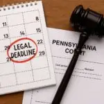 Calendar marked with legal deadline and a Pennsylvania court document.
