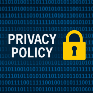 2D illustration of a shield, lock, and document icons symbolizing digital privacy and data protection on PhillyLegalConnect
