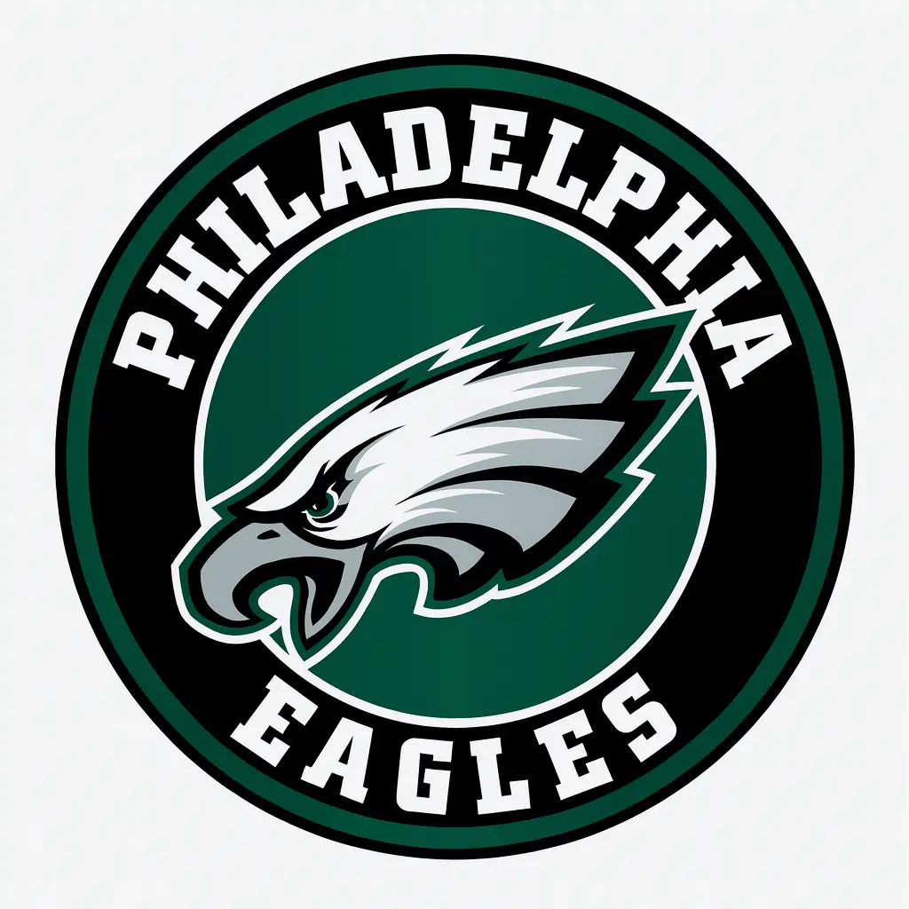 Philadelphia Eagles logo in green, black, and white circle design