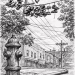 South Philly fireplug, half-ball broomstick bat and sneakers on telephone wires sketch