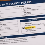 Pennsylvania automobile insurance policy showing the Limited Tort coverage option highlighted