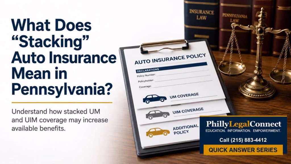 Stacking auto insurance in Pennsylvania illustrated with UM and UIM coverage on multiple insured vehicles.