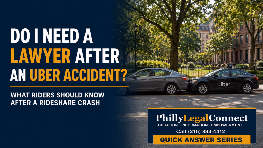 Uber vehicle stopped behind another car after a rear-end accident near Rittenhouse Square in Philadelphia