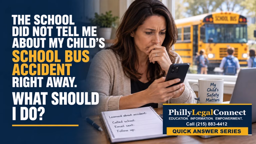 Parent reviewing a delayed school bus accident notification after learning about her child’s school bus accident.