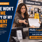 Store incident report after a fall at a retail customer service counter