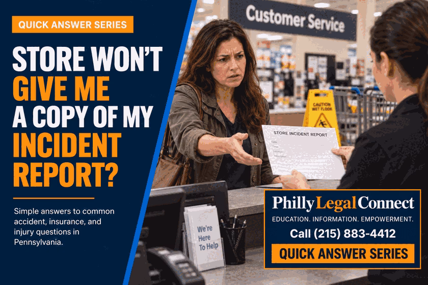 Store incident report after a fall at a retail customer service counter