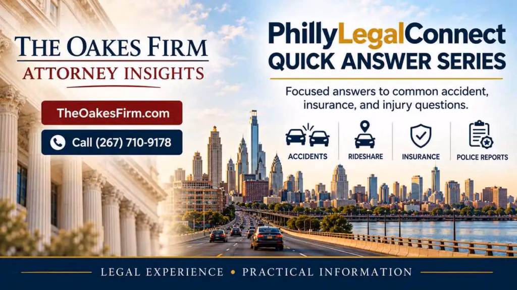 The Oakes Firm attorney insights and PhillyLegalConnect Quick Answer Series with Philadelphia accident, rideshare, insurance, and police-report topics.