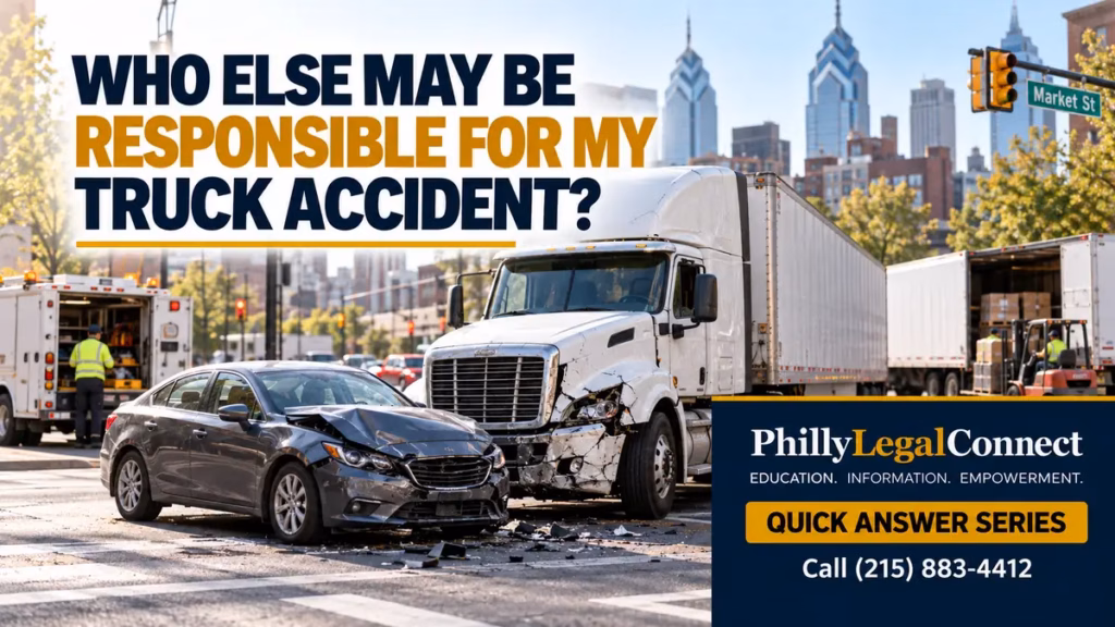 Who else may be responsible for my truck accident? Image showing a car and commercial truck collision at a Philadelphia intersection.