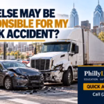 Who else may be responsible for my truck accident? Image showing a car and commercial truck collision at a Philadelphia intersection.
